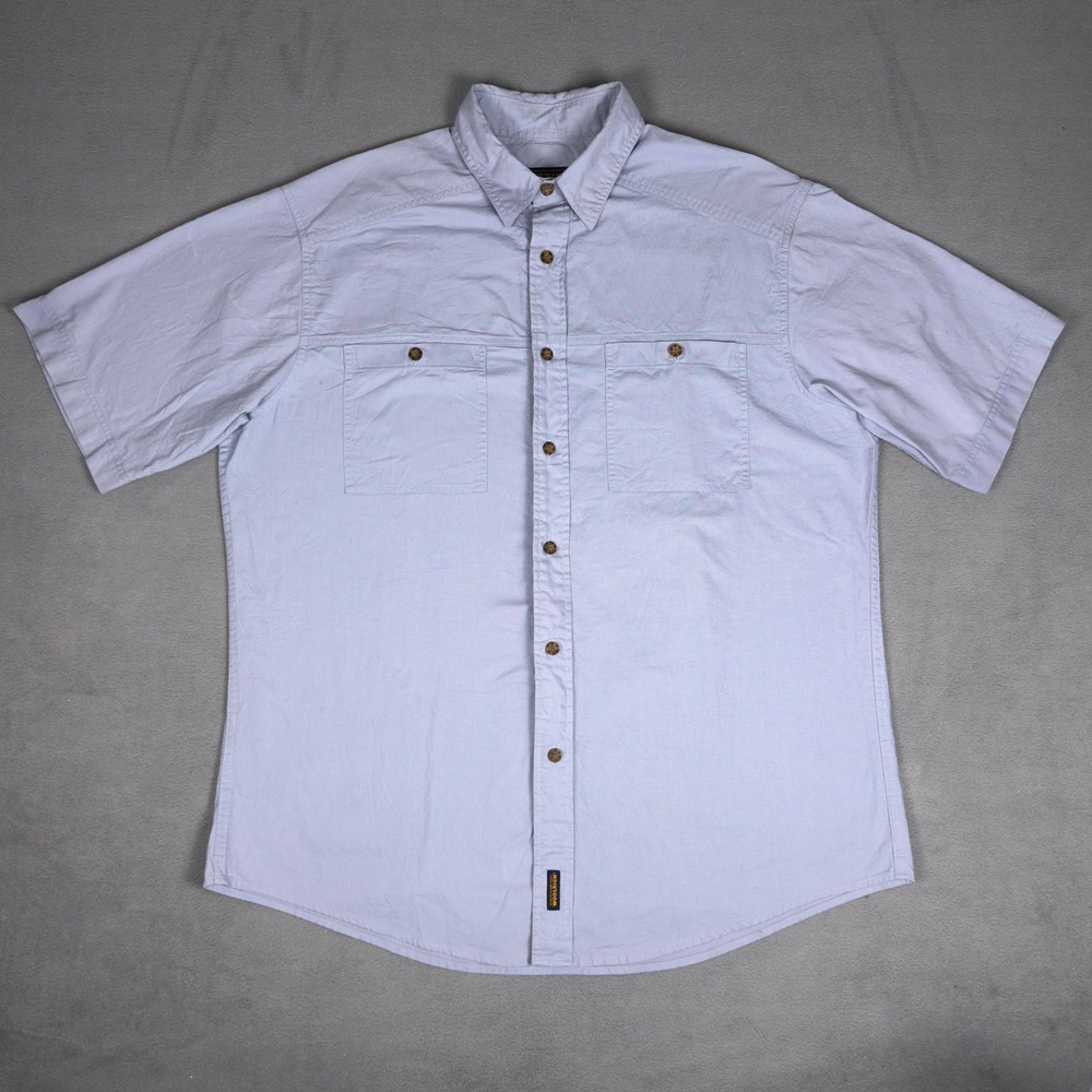 Woolrich John Rich & Bros Sky Blue Cotton Short Sleeve Button Up Shirt Mens L